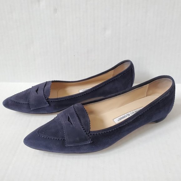 Manolo Blahnik Shoes - Manolo Blahnik Blue Suede Pointy Toe Flats